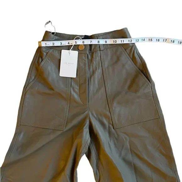 Ted Baker Cropped Wide Legs Leather Pants in Gray Size 00 - Picture 5 of 9